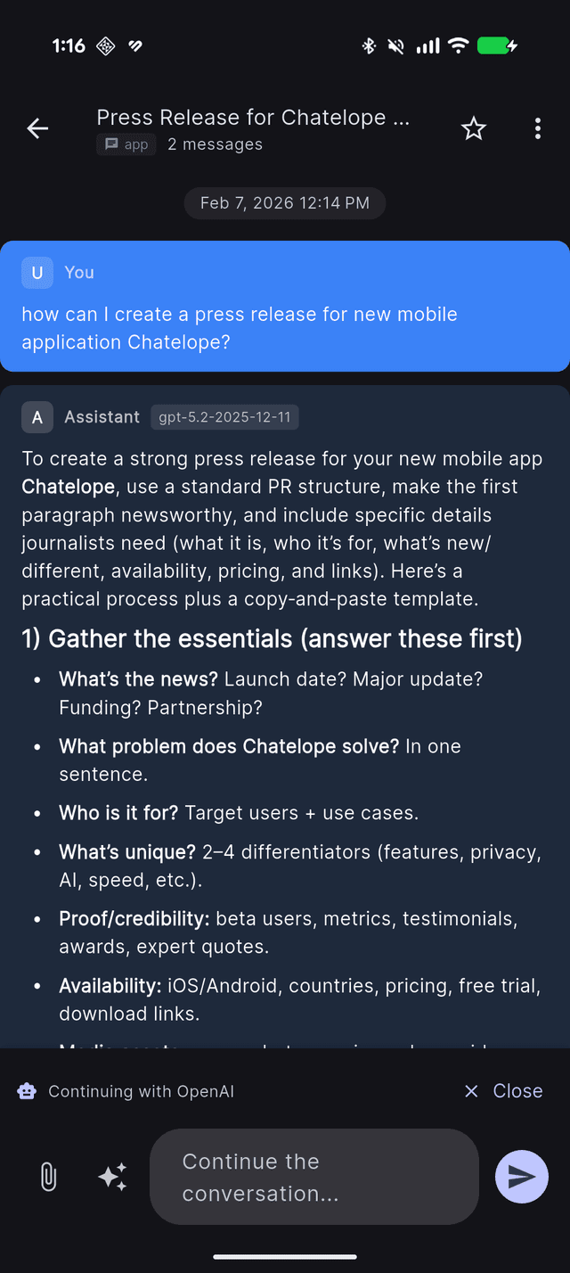 Chatelope import interface